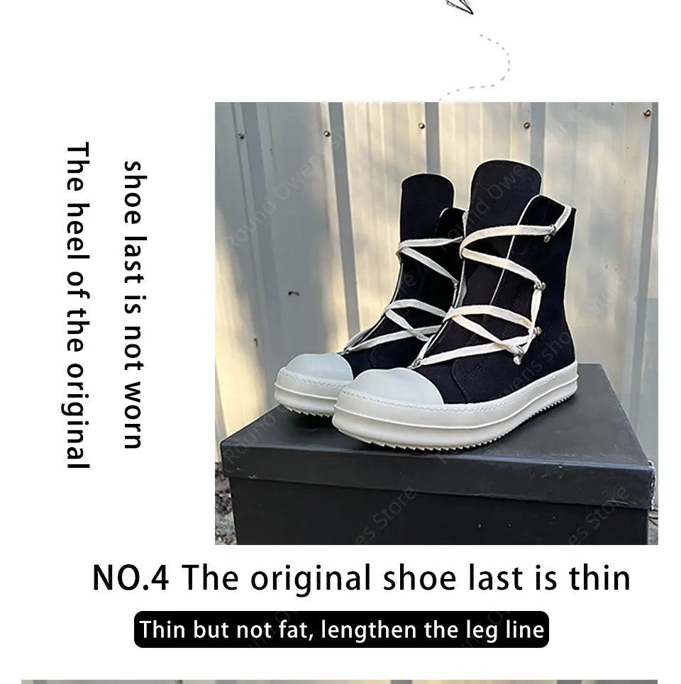 Casual High Top Quality Black Designer Men Leather Shoe Ro Pentagram Thick-sole Zip Flat Canvas Luxury Women Ankle boot Sneakers
