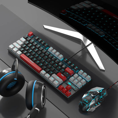 MageGee 75% Mechanical Gaming Keyboard with Blue/Red Switch, LED Blue Backlit 87 Keys Compact TKL Wired Keyboard for Windows PC