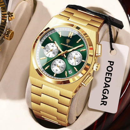 POEDAGAR Luxury Men's Watch Chronograph Date Stainless Steel Casual Man Clock Waterproof Luminous Fashion Quartz Watches For Men