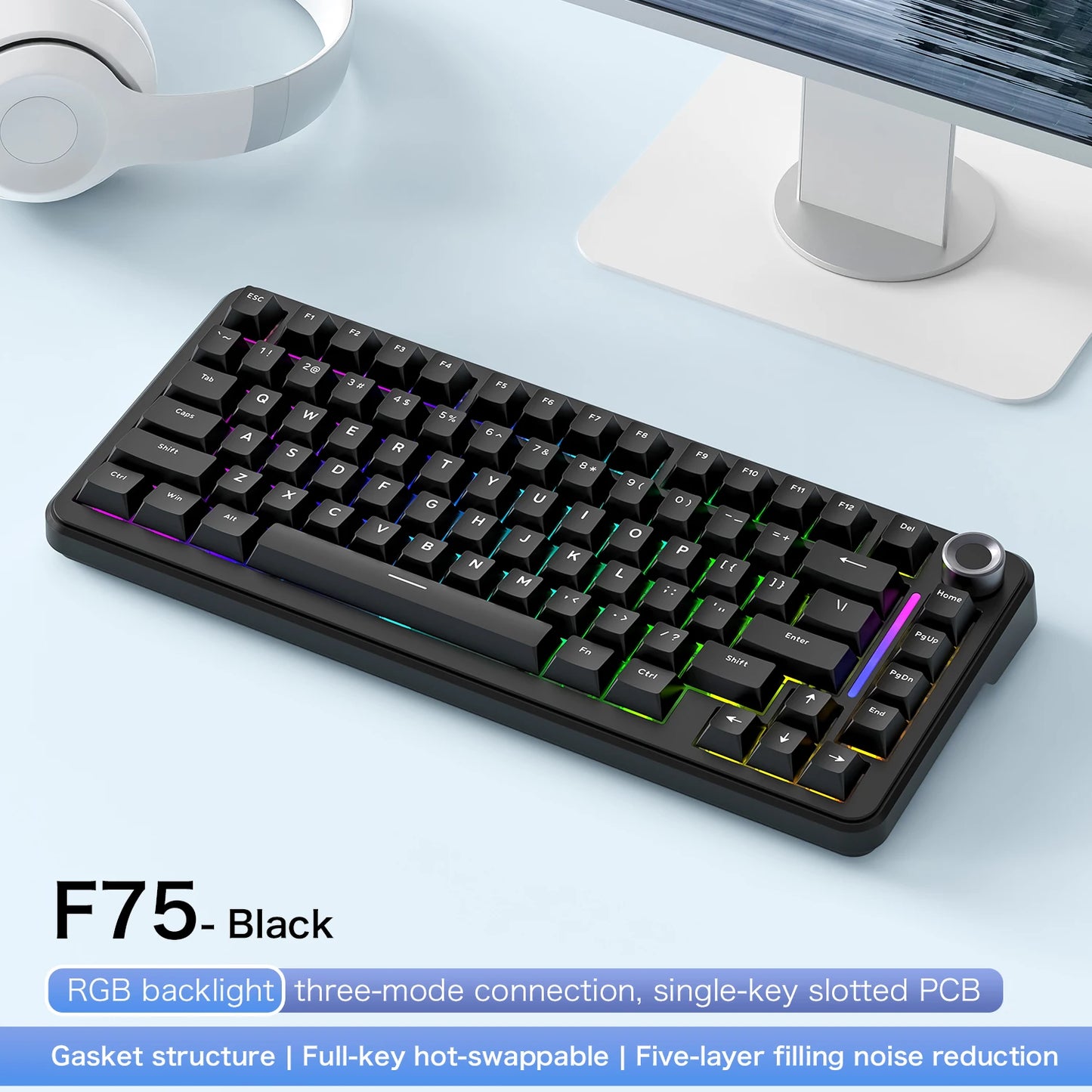 F75 Mechanical Keyboard FREEWOLF * AULA F75 Bluetooth Three-mode Keyboard,Dedicated for Gaming and Office Use