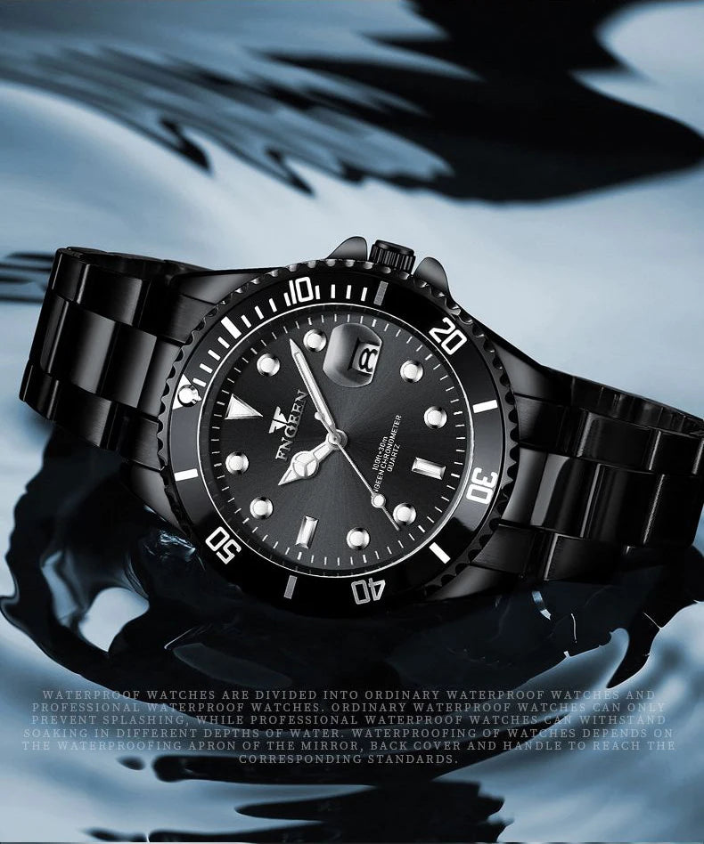 Montre-bracelet à quartz FNGEEN Son Brand de BINBOND avec bracelet en acier inoxydable pour homme, lumineuse et étanche, de luxe.