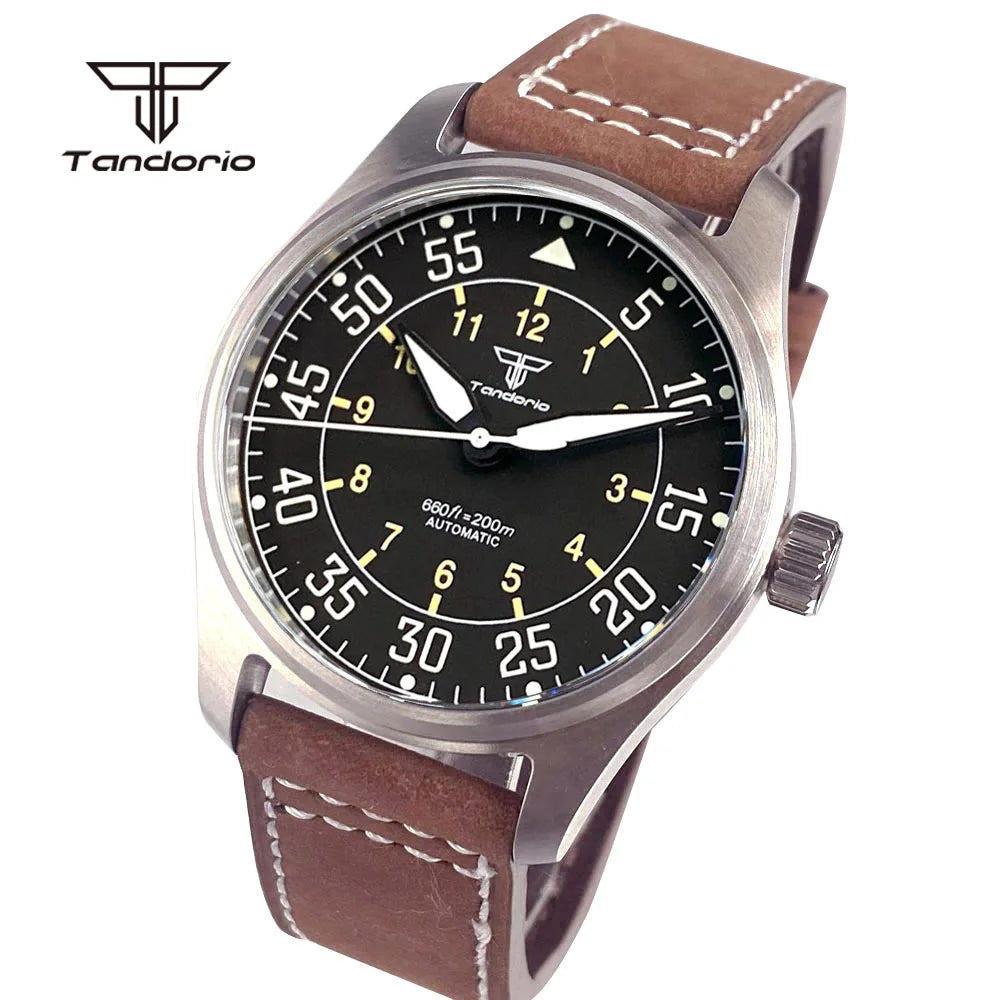 Tandorio Dive 39mm Pilot Men's Stainless Steel Automatic Watch Japan NH35/Miyota 8215/PT5000 AR Sapphire Glass 20BAR Luminous