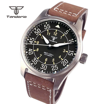 Tandorio Dive 39mm Pilot Men's Stainless Steel Automatic Watch Japan NH35/Miyota 8215/PT5000 AR Sapphire Glass 20BAR Luminous