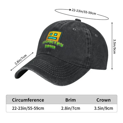 Geometric Dash App Fun Games Men Women Baseball Cap Geometry Dash Distressed Denim Washed Caps Hat Adjustable Fit Snapback Hat