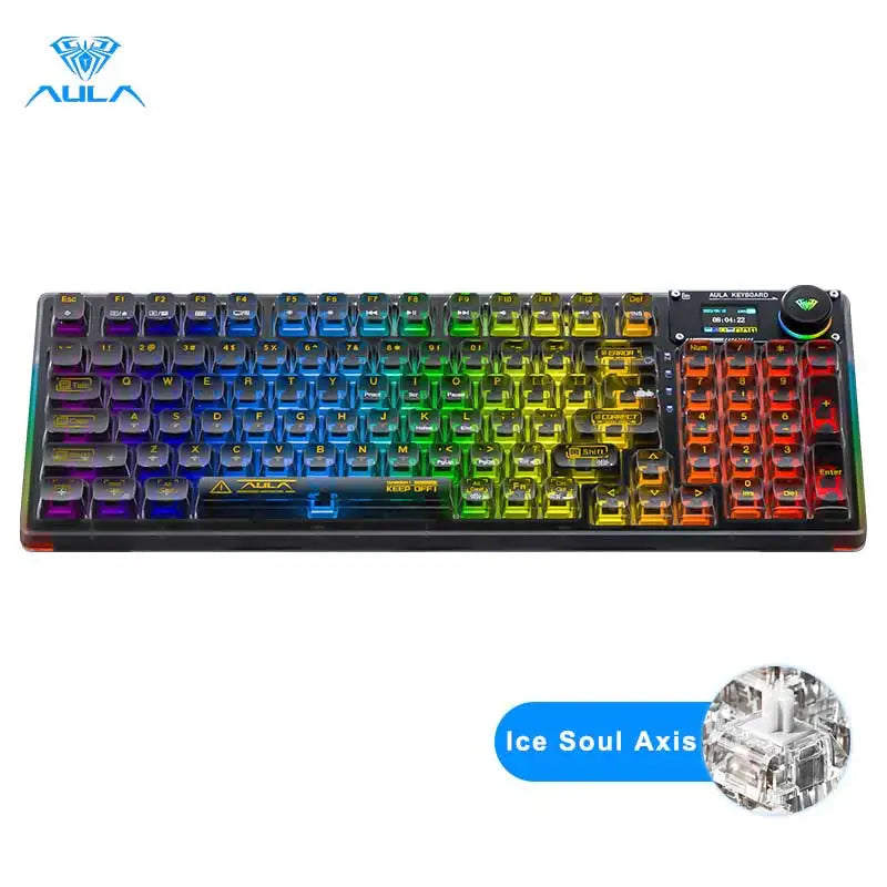 AULA F98PRO Wireless Mechanical Keyboard Transparent Keycaps RGB Backlit Custom 2.4G Hot Swappable Gaming Keyboard With Screem