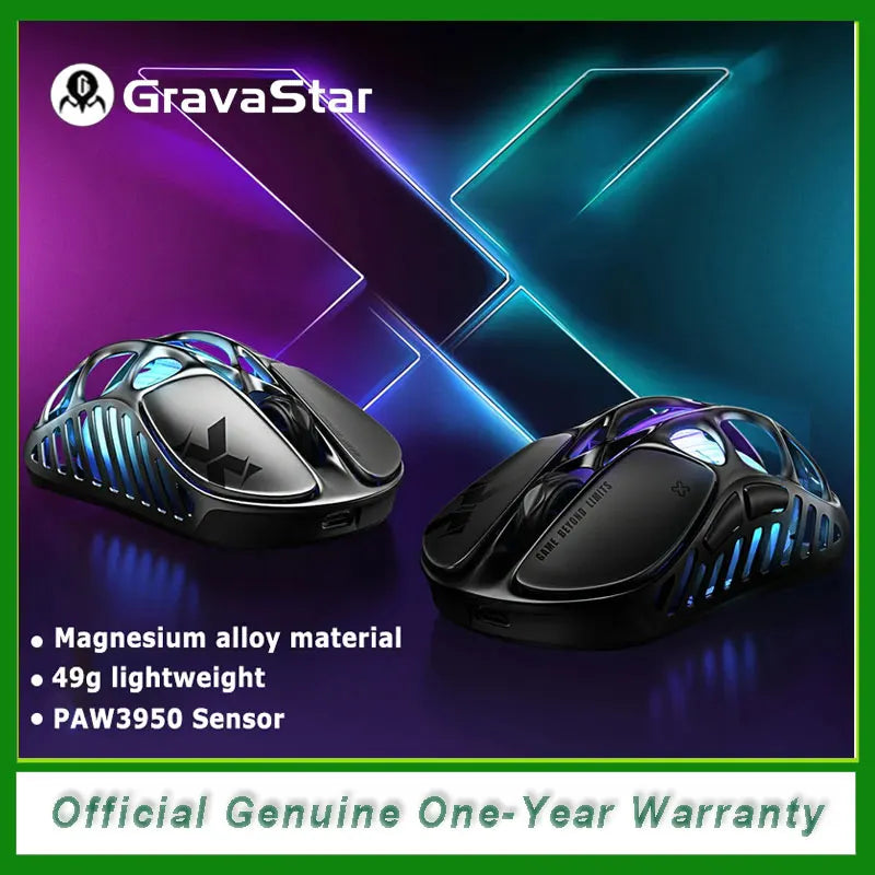 GravaStar Mercury X bežični gaming miš – senzor PAW 3950 od 32,000 DPI, brzina osvježavanja 1000Hz, samo 49g, šuplji okvir od magnezijske legure