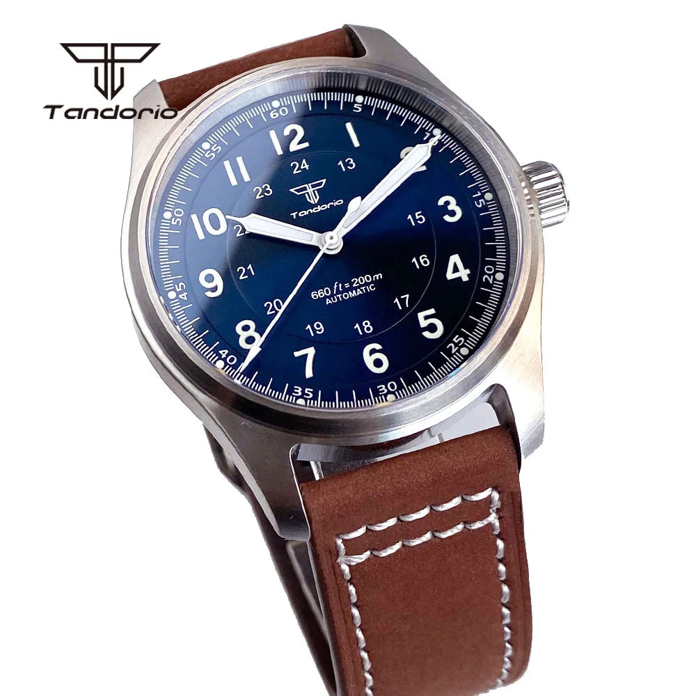 Tandorio Dive 39mm Pilot Men's Stainless Steel Automatic Watch Japan NH35/Miyota 8215/PT5000 AR Sapphire Glass 20BAR Luminous