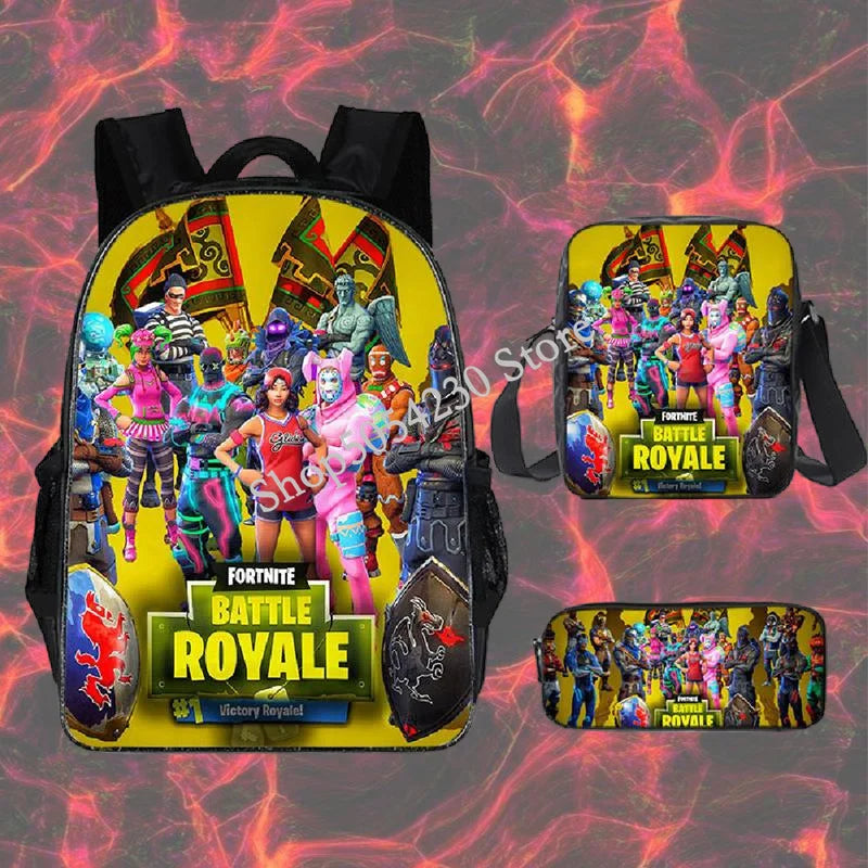 Fortnited 3PCS Backpack for Boys Victory Game 16 Inch Water Resistant Preschool Knapsack Cool Elementary School Backpacks