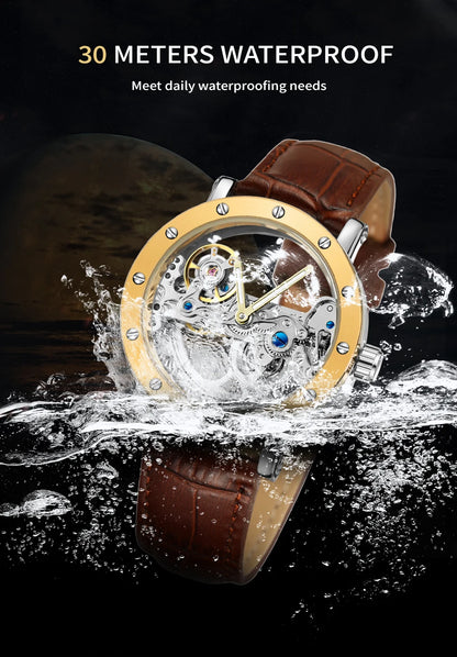 2026 Top Brand Luxury Steel Skeleton Tourbillon Automatic Watch Men Leather Mechanical Waterproof Luminous Elegant Wrist Clock