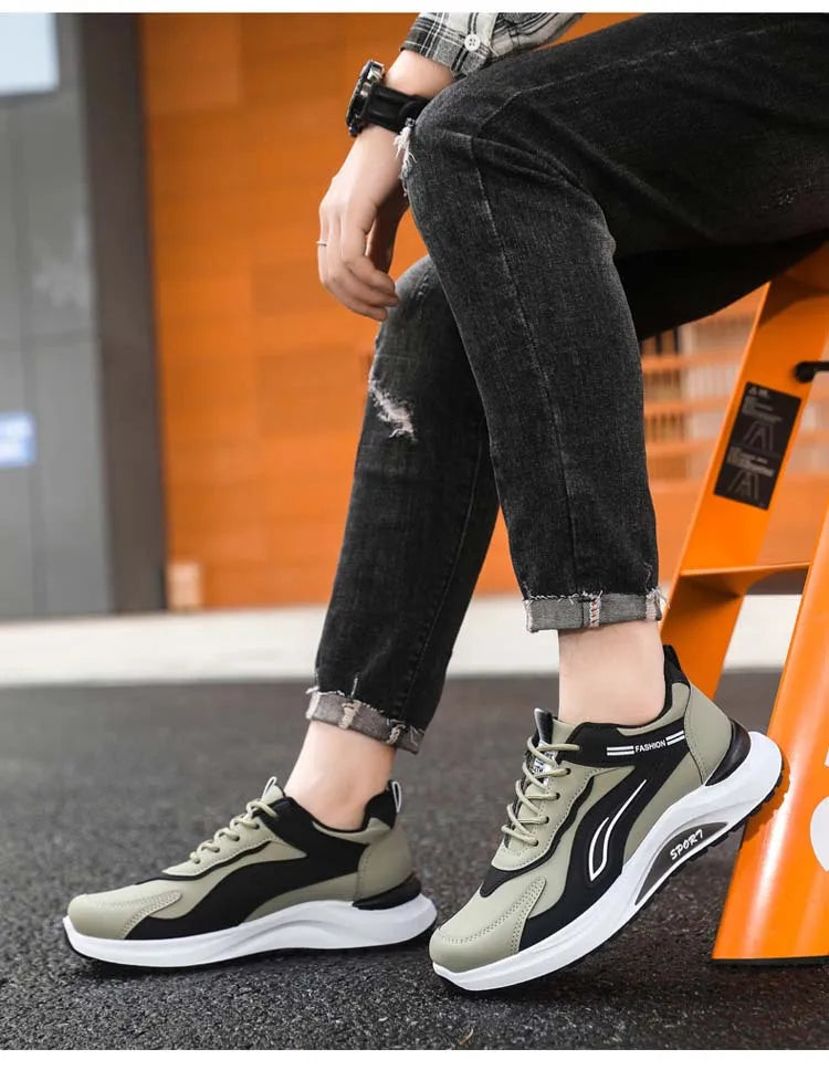 Pantofi sport casual pentru bărbați, stil coreean modern, cu șireturi, confortabili și respirabili, cu talpă groasă, pentru alergare