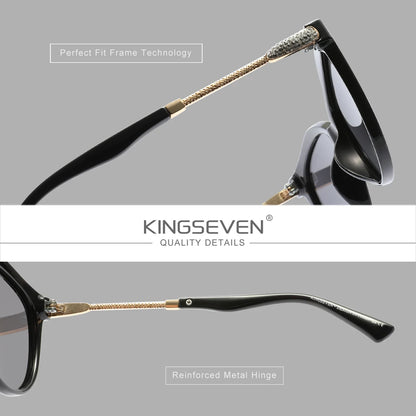 KINGSEVEN Casual Women Sunglasses Driving UV400 Polarized Protective Fashion Glasses Luxury Cat Eye Round Large Eyewear Frames