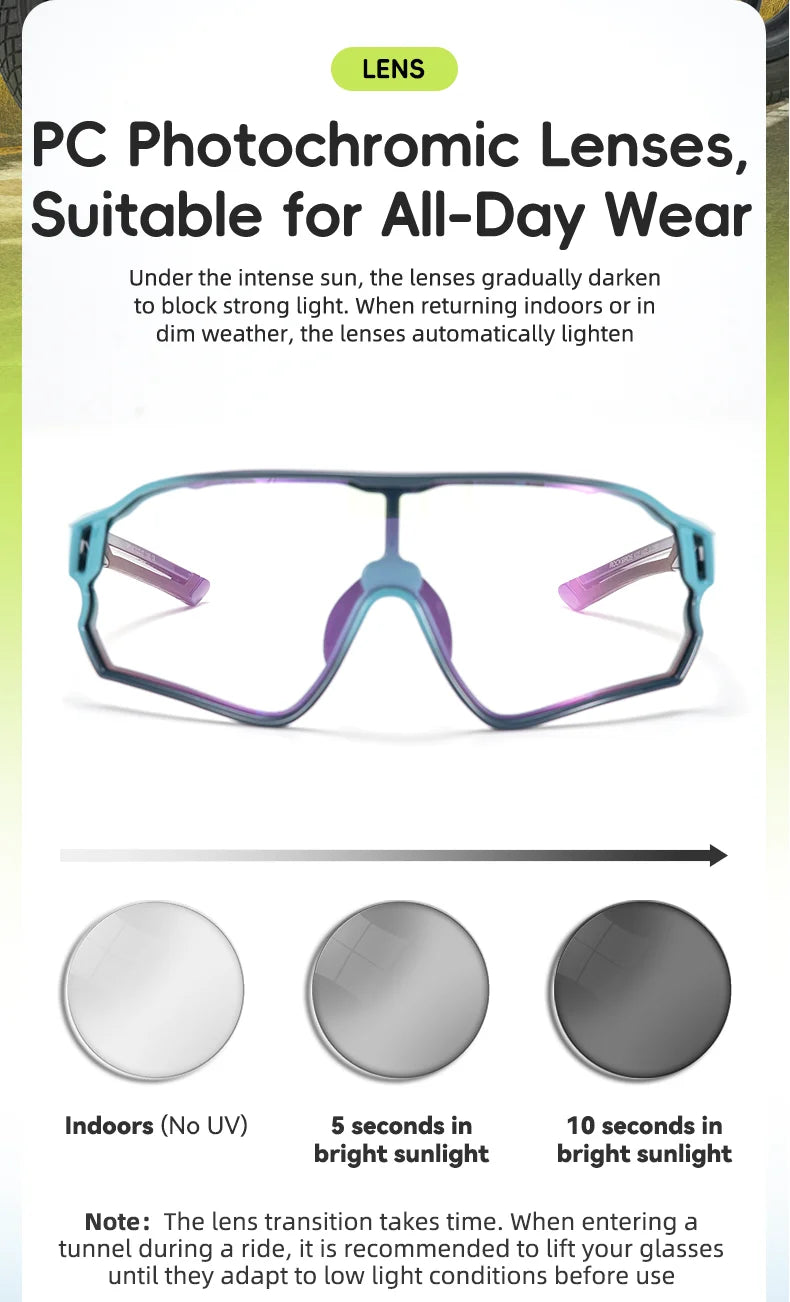 ROCKBROS Children's Cycling Glasses Polarized Photochromic Lens Children Bicycle Glasses Non-Slip Rubber Temple Arm Bike Glasses