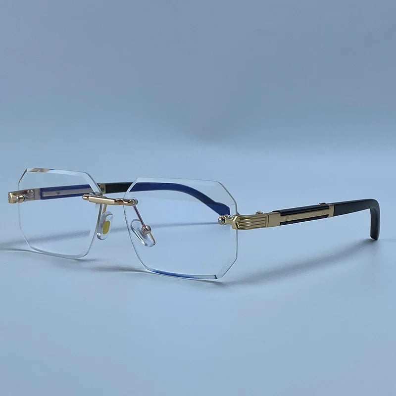 Rimless Rectangle Sunglasses Men 2026 Luxury Design Vintage Geometric Square Sun Glasses Male Retro Punk Eyewear Driving Shades