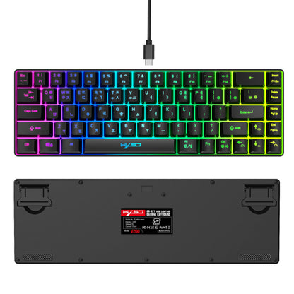 Portable HXSJ V200 68-key Korean gaming Keyboard, 65% RGB Backlit Wired office membrane Keyboard for Desktop PC and Laptops