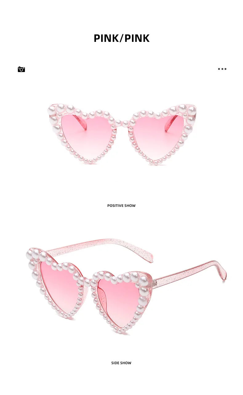 New In Luxury Fine Shimmering Love Pearl Sun Glasses Women Heart Glasses Casual Bling Sunglasses Lentes De Sol Mujer