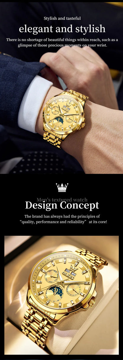 OLEVS 7070 Automatic Men's Watches Luxury Multi functional  Perpetual Calendar Moon Phase Luminous Mechanical Wristwatch For Man