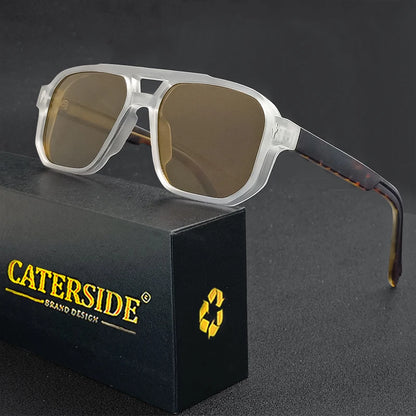 CATERSIDE Vintage Punk Sunglasses Men Flat Top Double Bridges High Quality Sun Glasses Women Travel Party Festival Eyeglasses