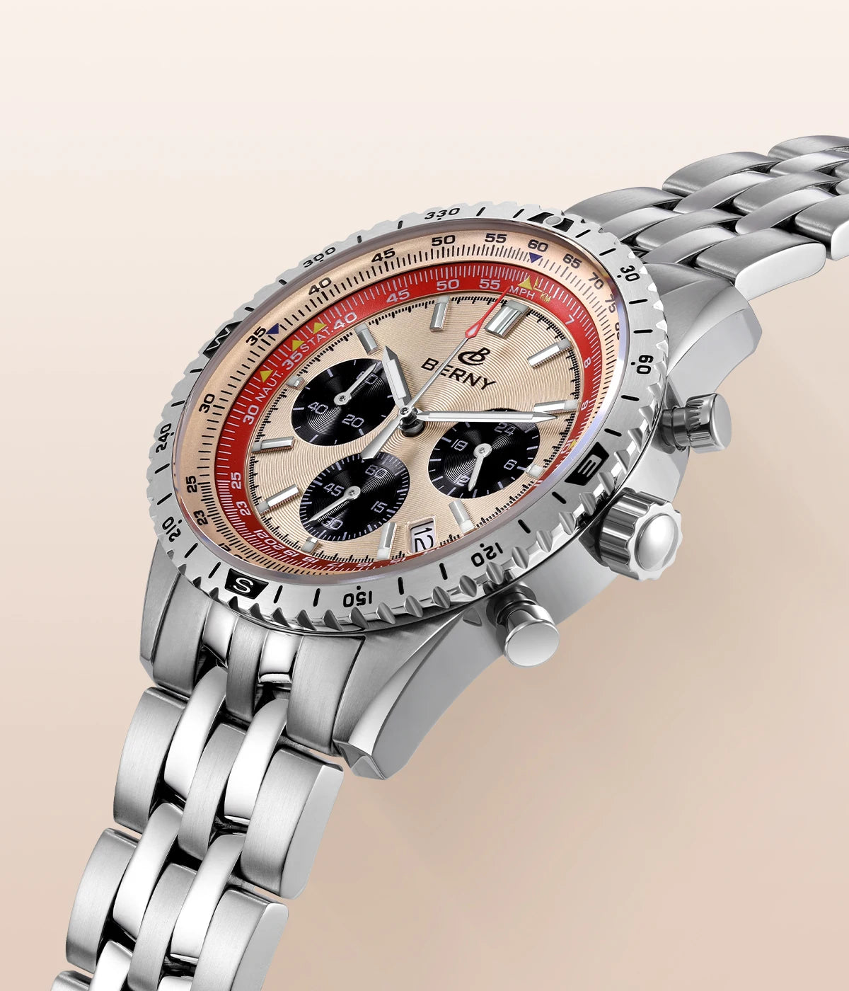 BERNY Chronograph Watches for Men Aviation Multifunction Quartz Men's Watch Date Sapphire Super Luminous Luxury Wristwatch