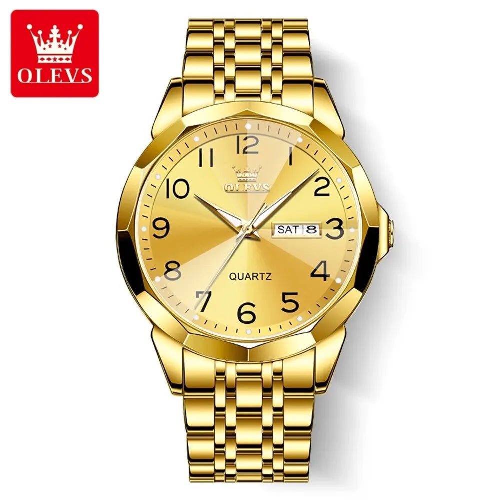 Moška ura OLEVS 9970 – Eleganten model z digitalnim zaslonom, prikazom datuma in dneva, vodoodporna, svetleča, kvarčna – Originalna luksuzna ura