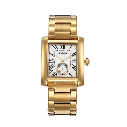 Luxury Men's Watch Men's Gold White Roman Digital Quartz Watch Metal Strap Rectangle Classic Brand Watch Business Men's Clock