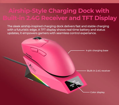 DAREU Kabellose Gaming-Maus 8khz Abtastrate AIM-750 (3950) 30000 DPI Tri-Mode-Gamer-Maus 60g mit Ladestation