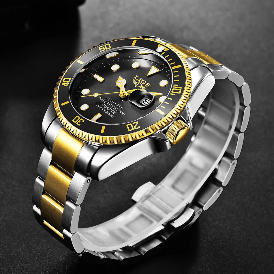 Orologio da uomo LIGE – Cronografo al quarzo, impermeabile, stile casual e professionale, accessorio di moda di lusso di un grande marchio.