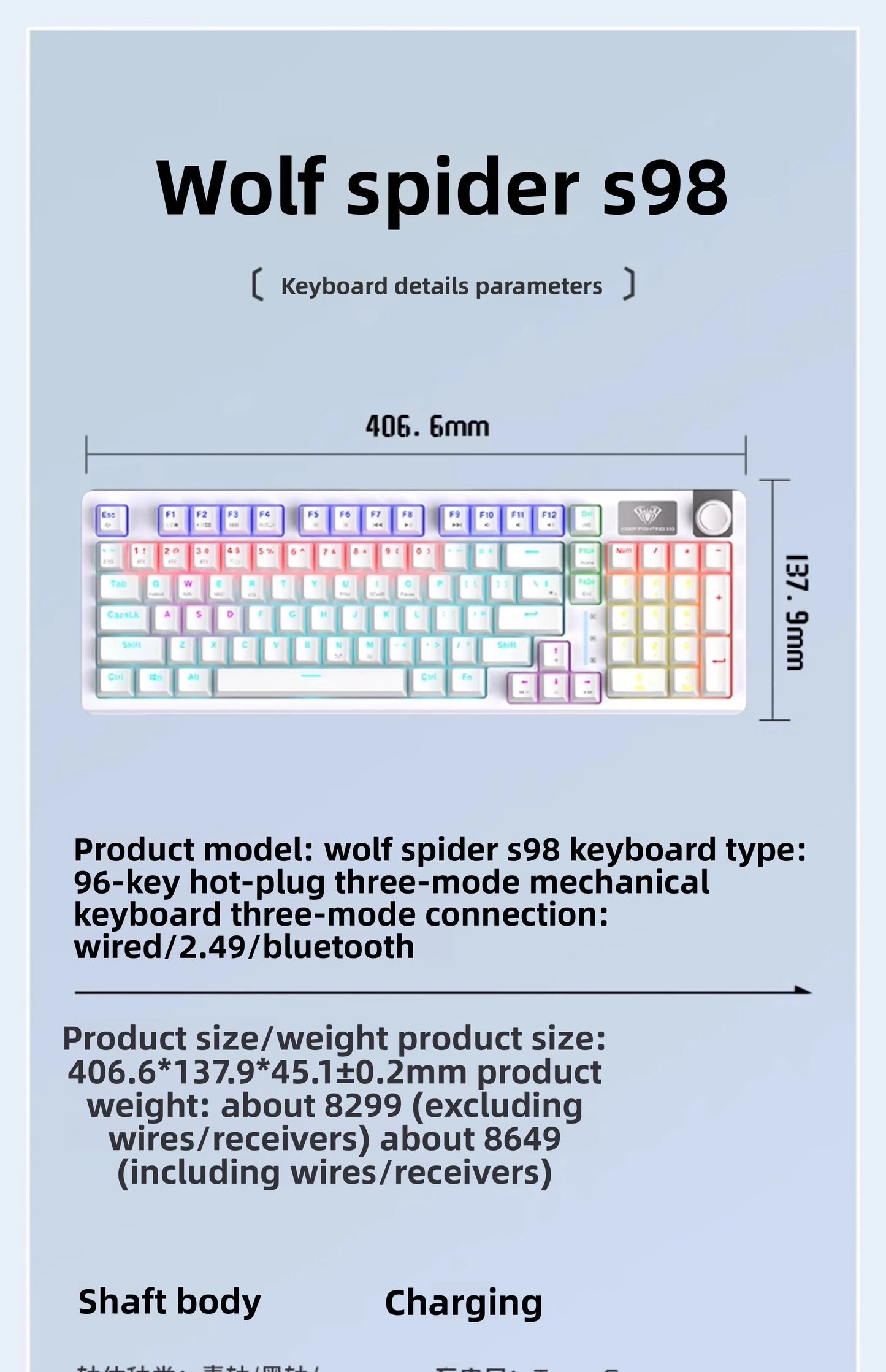 AULA S98 Lipstick Liquid Foundation Series Wireless Keyboard Hot-swappable E-sports Gaming Office Long Life Laptop Accessories
