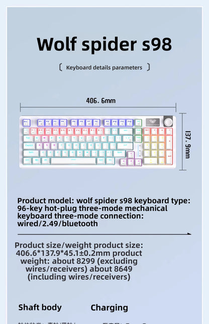 AULA S98 Lipstick Liquid Foundation Series Wireless Keyboard Hot-swappable E-sports Gaming Office Long Life Laptop Accessories