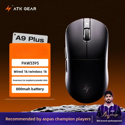 ATK Dragonfly A9 brezžična Bluetooth gaming miška z ergonomsko zasnovo, hitrim odzivom, PAW3950 Ultra, 800mAh, lahka, 8KHz, e-šport