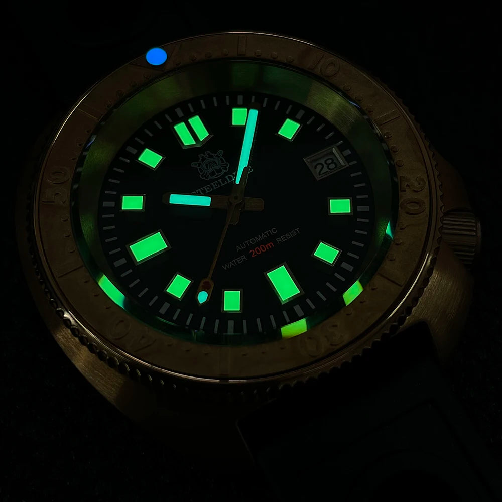STEELDIVE Men Bronze Dive Watch 200M Water Resistant Ceramic Bronze Bezel Automatic Movement Wristwatch