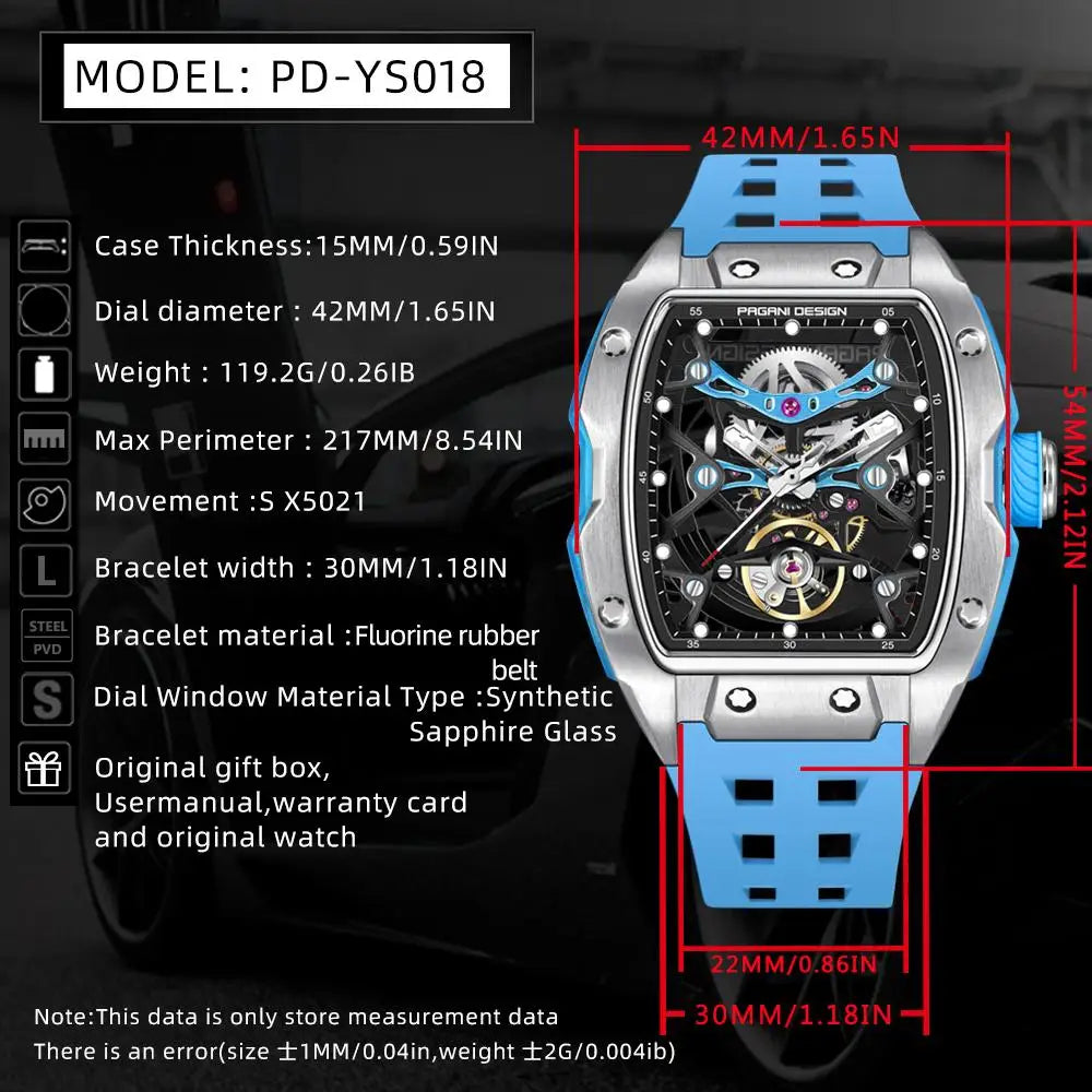 NEW PAGANI DESIGN PDYS018 Automatic Mechanical Wristwatch Fashion Casual Skeleton Sapphire Stainless Steel Watch for Men