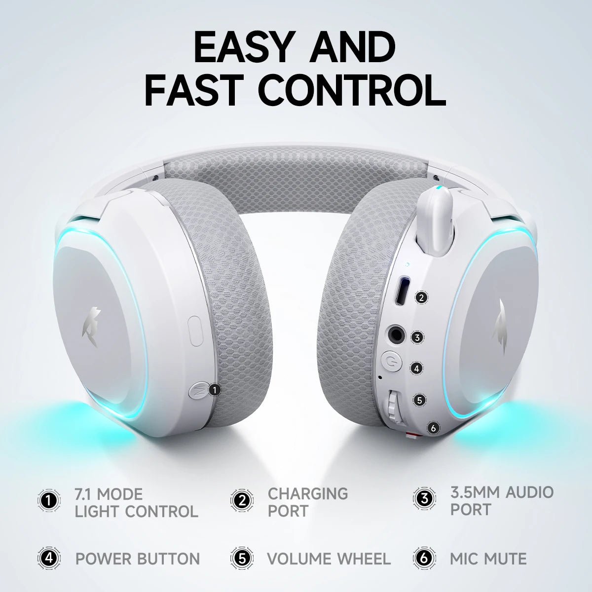 Picun G2 Kabelloses Gaming-Headset Bluetooth 5.3 – 7.1-Surround-Sound, Gaming-Kopfhörer mit 5ms niedriger Latenz und ENC-Mikrofon für PC, PS5, PS4, Switch & Mobilgeräte
