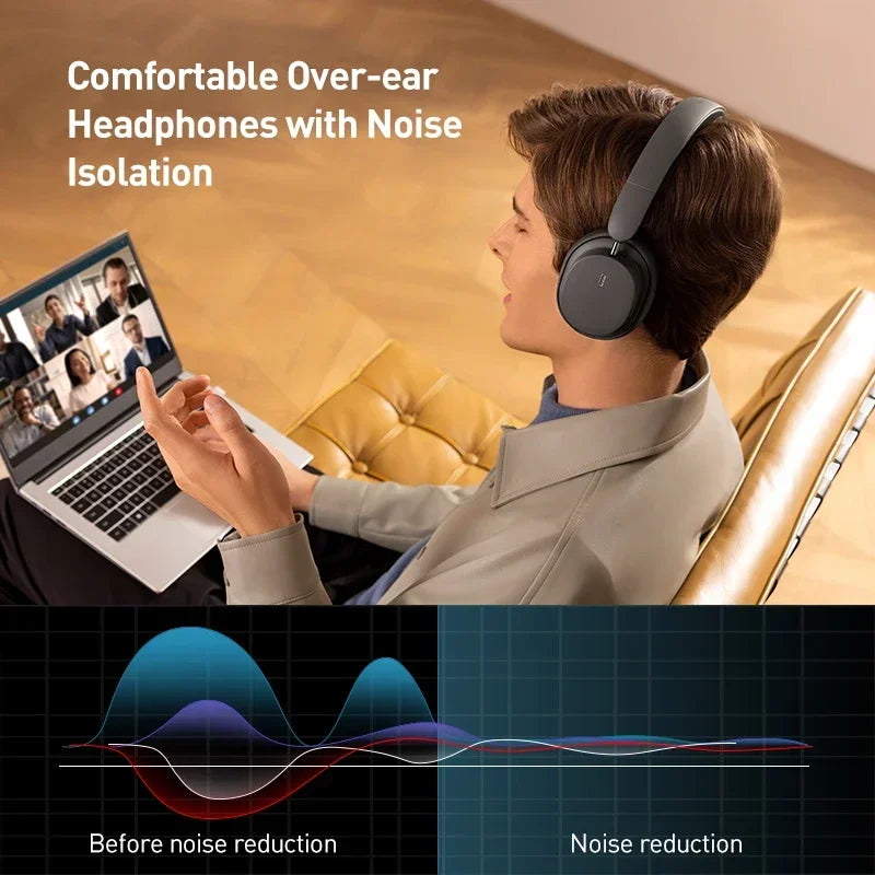 Baseus Wireless Bluetooth 5.3 Over-Ear Headphones – HiFi 40mm Driver, 70H Playtime Foldable Headset with Spatial Audio