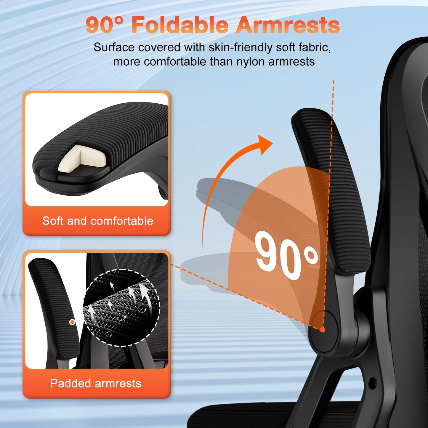 Ergonomic Office Chair with Adjustable Lumbar Support, Reclining Computer Desk Chair 90°-135°, Adjustable Headrest & Flip-Up Armrests