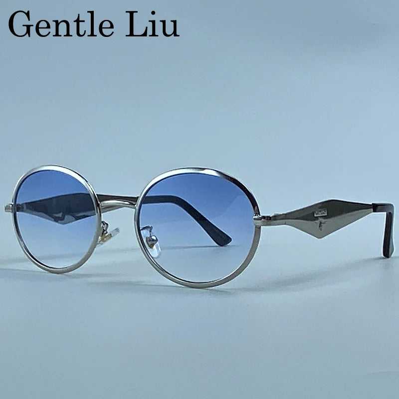 Metal Frame Round Punk Photochromic Sunglasses Women 2026 Luxury Brand Designer Steampunk Oval Sun Glasses Outdoor Eyewear Shade