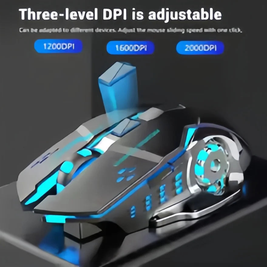 Dobíjecí bezdrátová herní myš – tichá Bluetooth/USB, RGB podsvícení, e-sport pro PC