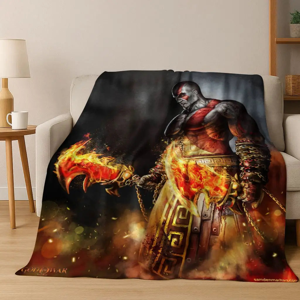 Classics God of War Kratos 3A Game Gamer Flannel Blanket,Warm and Cozy Soft Throw Blanket for Home Bedroom Bed Sofa Kid Gift