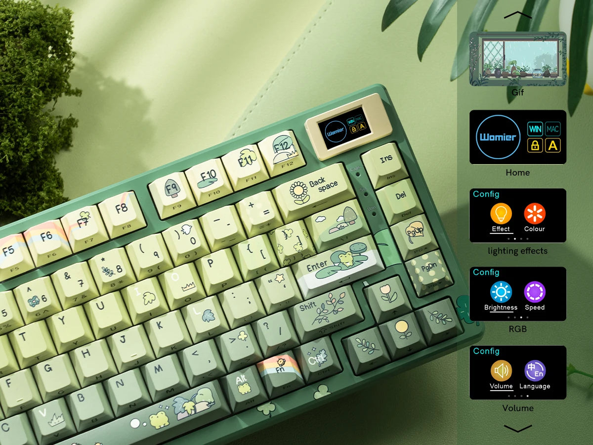 Womier SK80 Green Keyboard Gasket Mounted RGB Hot Swap with Color OLED Display 75% Mechanical Gaming Keyboard for PC
