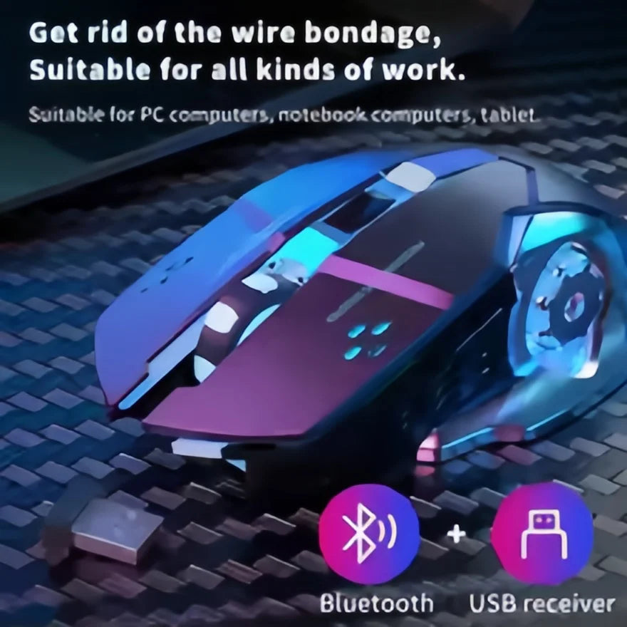 Dobíjecí bezdrátová herní myš – tichá Bluetooth/USB, RGB podsvícení, e-sport pro PC
