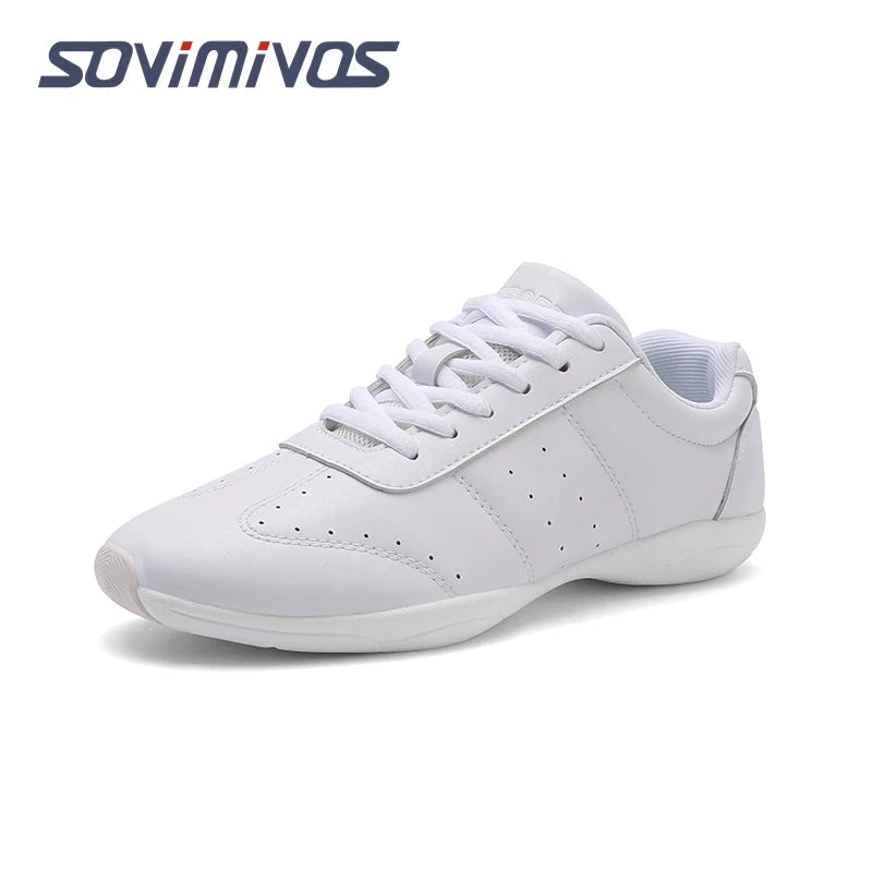Women Dance Shoes Lightweight Flat Athletic Shoes Competitive Aerobic Gymnastics Shoes Fitness Sports Shoes White Dance Sneakers