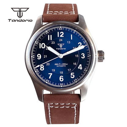Tandorio Dive 39mm Pilot Men's Stainless Steel Automatic Watch Japan NH35/Miyota 8215/PT5000 AR Sapphire Glass 20BAR Luminous