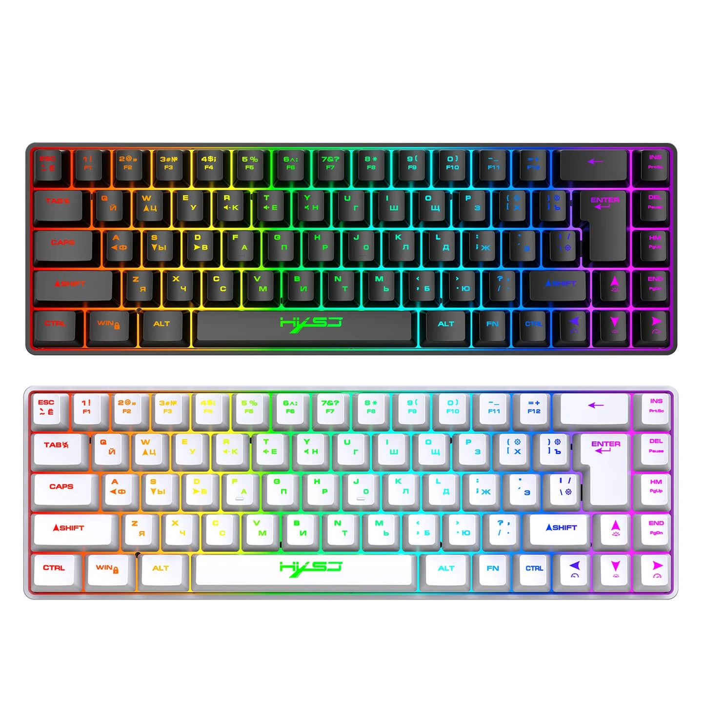 Mechanische Gaming-Tastatur mit 68 Tasten, Russisch/Englisch, zweisprachig, mit RGB-Hintergrundbeleuchtung fürs Gaming