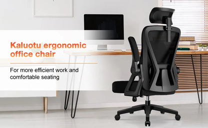 Ergonomic Office Chair with Adjustable Lumbar Support, Reclining Computer Desk Chair 90°-135°, Adjustable Headrest & Flip-Up Armrests