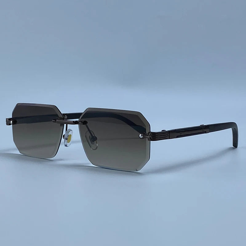 Rimless Rectangle Sunglasses Men 2026 Luxury Design Vintage Geometric Square Sun Glasses Male Retro Punk Eyewear Driving Shades