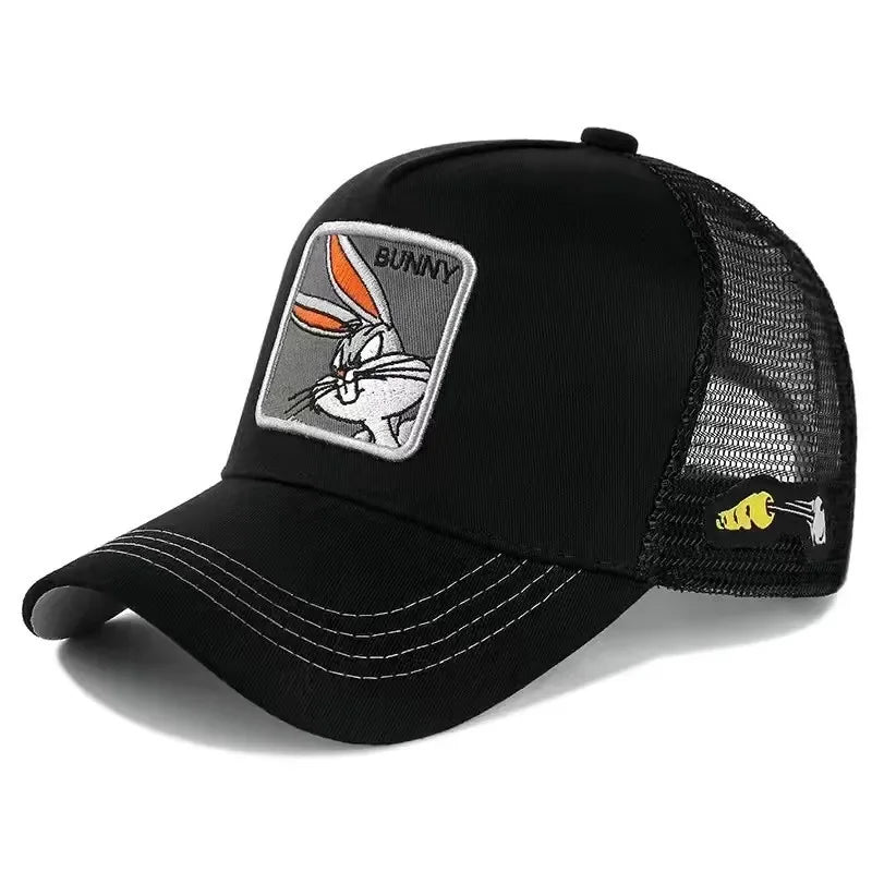 Cartoon Anime Trucker Cap Mesh Back Baseball Hat Adjustable Rabbit Mouse Cat Bird Embroidered Hip Hop Outdoor Sun Hat Boy Gifts