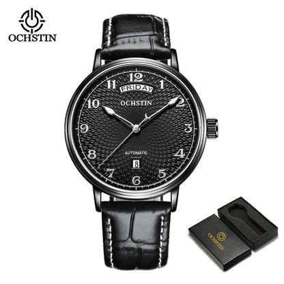 OCHSTIN Day Date Gents Watches 2025 Gift for Men Automatic Mechanical Business Wristwatches 40mm Analog Male Clock Leather Strap