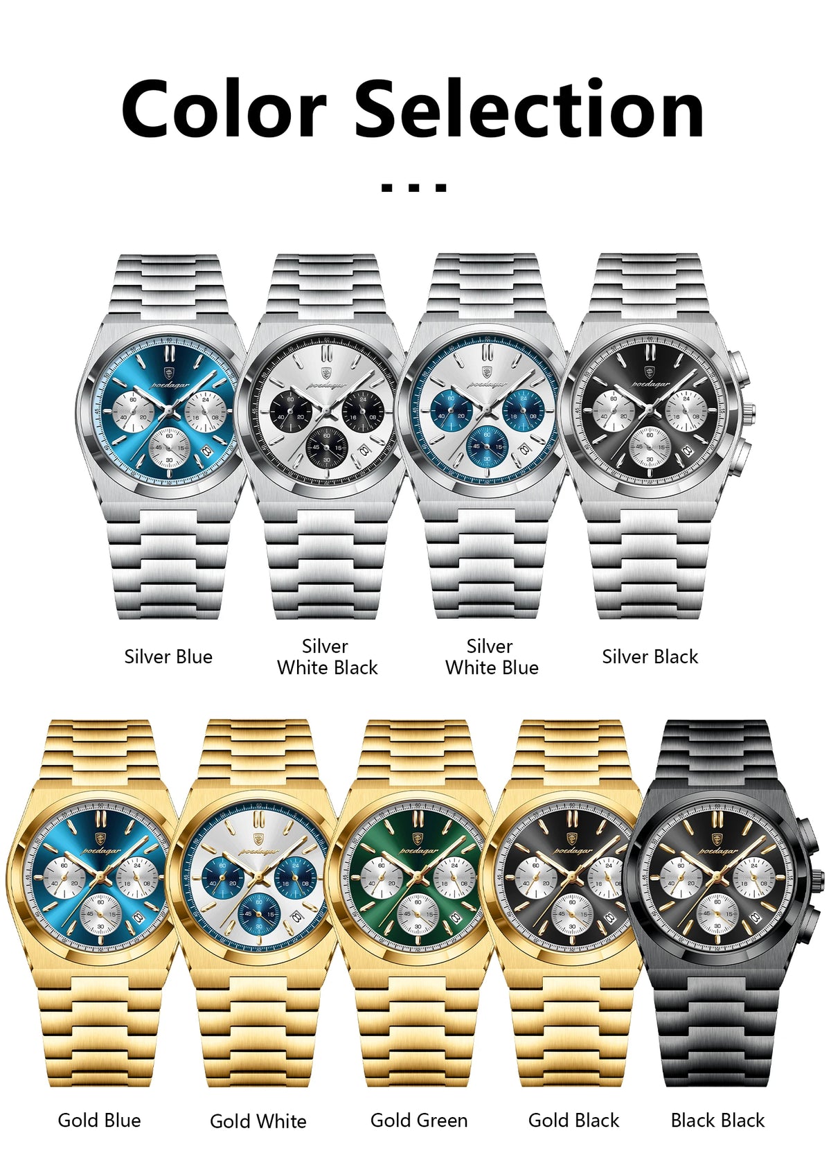 POEDAGAR Fashion Men's Wristwatch Chronograph Date Stainless Steel Quartz Man Clock Waterproof Luminous Business Watches For Men