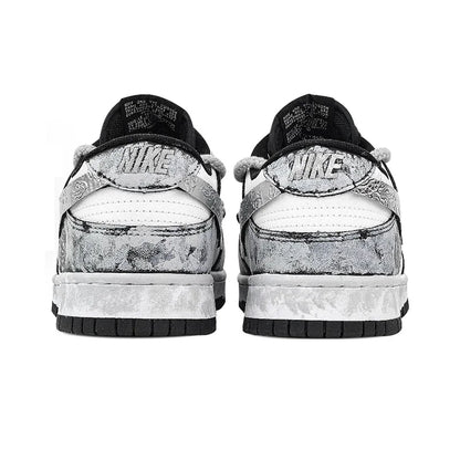 Individuell gestaltete Sneaker Nike Dunk „Silver Bloom Rose“ mit Ink-Wash- und Splatter-Effekt – strapazierfähige Low-Top-Skateschuhe für Damen und Herren