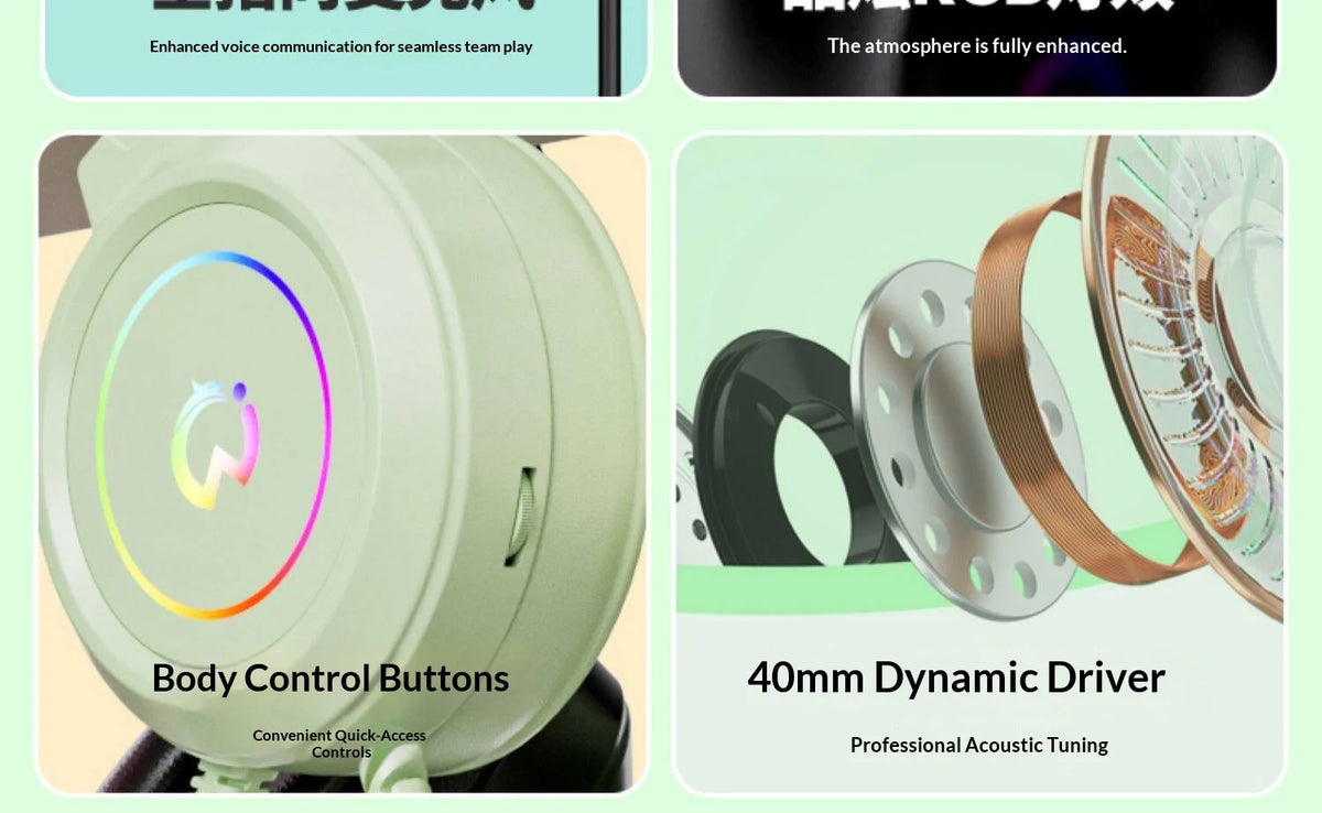 Casque de jeu filaire Paw Hunter T9 avec microphone et éclairage RGB, son surround virtuel 7.1, casque supra-auriculaire pour PC, ordinateur portable et jeux.