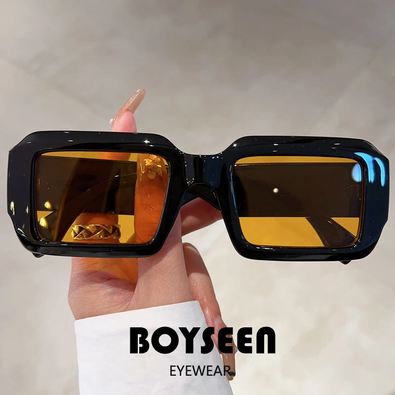 BOYSEEN Thick Frame Rectangle Sunglasses For Man Can Make Prescription Lens 2026 Street Style Orange Sunglasses